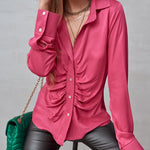 Zeagoo Solid Color Long Sleeve Blouse Pleated Elegant Cardigan Shirt for Women Casual Work Office Loose Fit 2026 | Under