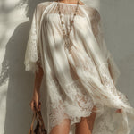 White Lace-Paneled Chiffon Mini Dress