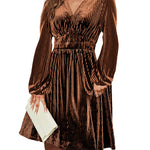Zeagoo Velvet Dress V-Neck Long Sleeve Stretch Mini Dress