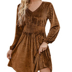 Zeagoo Velvet Dress V-Neck Long Sleeve Stretch Mini Dress