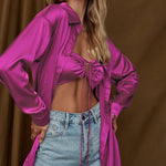 Long Sleeve Satin Shirt Dress - Zeagoo (Us Only)
