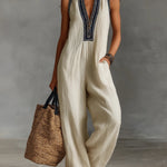 Minimalist stand-up collar zipper sleeveless jumpsuit