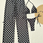 Light Blue Polka Dots Triangle Bikini Set With Beach Pants