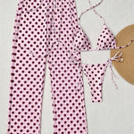 Light Blue Polka Dots Triangle Bikini Set With Beach Pants
