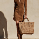 Brown half-zip straight-cut suede mini dress
