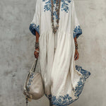 Stylish loose-fit printed dress with a round neck