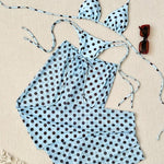 Light Blue Polka Dots Triangle Bikini Set With Beach Pants
