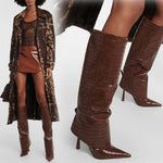Stone-patterned pointed-toe stiletto boots