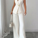 Women's Elegant Solid-Color Vest and Straight-Leg Trouser Set