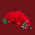 Christmas-themed patchwork red wool beret