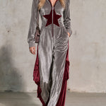 Casual Color-blocked Star Hooded Zip-up Velvet Jumpsuit