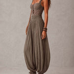 Grey Lace Bandeau and Pleated Cotton Harem Pants Set