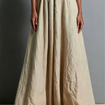 Khaki Sleeveless Maxi Dress with Square Neck and Color-Block Paneling