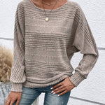 Women's Casual Solid-Color Ribbed Long-Sleeve Crew-Neck Top