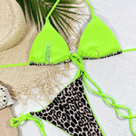 Sexy Leopard-Print Color-Blocked Triangle Top Two-Piece Swimsuit