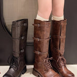 Retro distressed British square toe lace-up Martin boots