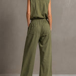 Women's Premium Sleeveless Mock-Neck Half-Zip Utility Wide-Leg Set