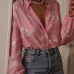Women's Long-Sleeve Embroidered Chiffon Blouse