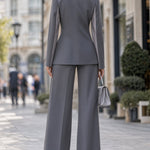 Asymmetric Contrast Panel Structured Blazer & Wide-Leg Pants Set