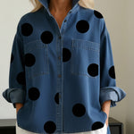 Printed Faux-Denim Casual Shirt with Stand Collar