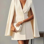 Commuter double-breasted cape-style solid color suit dress