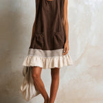 Blue Sleeveless Red Striped And Ruffled Loose Mini Dress