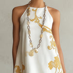 White Gold Printed Lace Trim Mini Dress