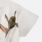 White Leaf Short Sleeve Satin Wrap Sheath Midi Dress