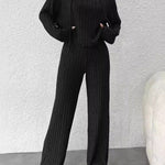 Loose hooded knitted striped long-sleeved set