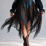 Navy Bohemian Paisley Print Handkerchief Hem Dress