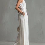 Elegant Urban Belted Sleeveless Wide-Leg Jumpsuit