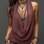 Sexy halter neck V-neck backless fitted knit top