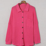 Zeagoo Waffle Knit Button Down Shirt Long Sleeve Loose Solid Color Tops