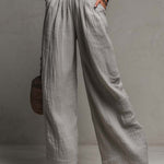Bohemian Grey Lace-Trimmed Pleated Wide-Leg Jumpsuit