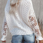 Zeagoo Long Sleeve Lace Cable Knit Sweater Open Front Cardigan Button Loose Shirts