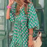Zeagoo Women's Breathable Lantern Sleeve Floral Print Long Dress Loose V-Neck Fashion Summer Beach Dress
