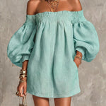 Pink Off-shoulder Lantern Sleeve A-line Loose Mini Dress
