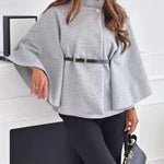 Women's solid color belted wool blend cape coat