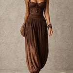 Grey Lace Bandeau and Pleated Cotton Harem Pants Set