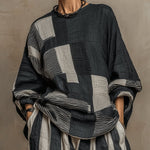 Casual Color-Block Printed Long-Sleeve Top And Pants Set
