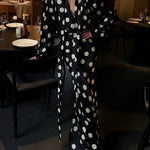 Elegant Polka-Dot V-Neck Puff-Sleeve Waist-Defining Dress