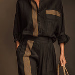 Retro Casual Color-Block Striped Two-Piece Set