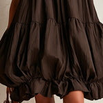 Brown sleeveless mini dress with a bubble hem