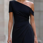 Elegant One-Shoulder Fringe Hem Midi Dress