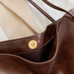 Large-capacity soft leather shoulder bucket bag