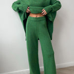 High-neck casual loose thick knit sweater set