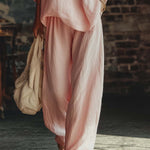 Casual Pink V-Neck Shirt and Trousers Set
