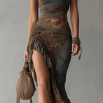 Elena™ | Printed One-Shoulder Maxi Dress with Ruffled Slit