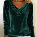 Solid Color Duffle Neck Long Sleeve Sexy Velvet T-Shirt