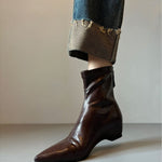 Pointed-toe soft leather stretch boots with back zipper wedge boots